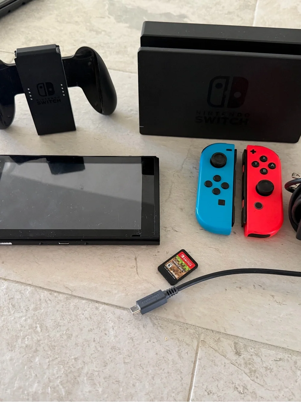 Nintendo Switch with Neon Blue and Red JoyCon w/ docking station Minecraft game